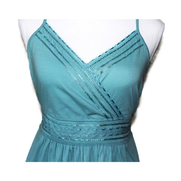 ESPRIT Fit & Flare 100% Cotton Spaghetti-Strap Back-Tie Summer Top, Turquoise, L - Picture 5 of 6